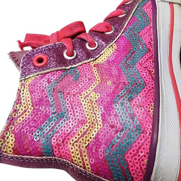 Skechers Twinkle Toes Pink Multi Color Sequins Sparkles High Top Sneakers 12.5 - Picture 7 of 13